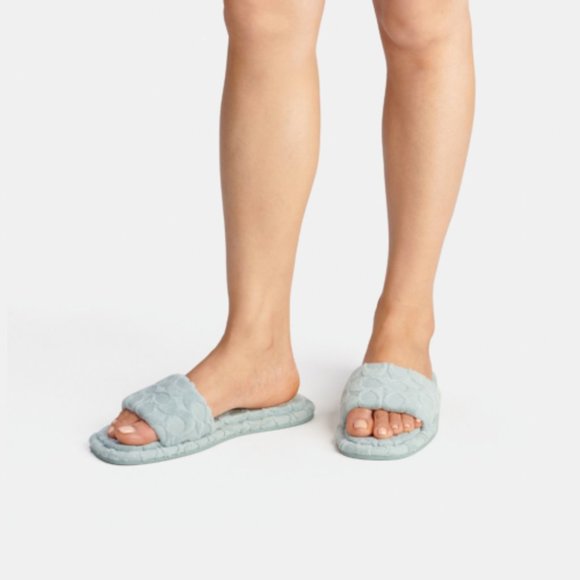 NWB COACH Bridgett Sandal Slides Signature Terry Cloth Size 8 Flats Aqua Blue - Picture 1 of 11